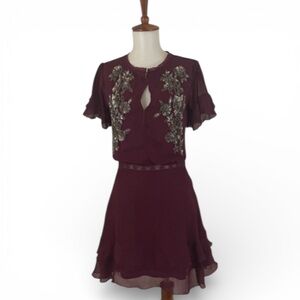 Cleobella Anthropologie Beaded Dress Women’s XS‎ Floral Short Sleeve Mini